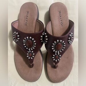 Rialto Comfort Beaded Brown Sandals – Size 8M – Boho Thong Slide